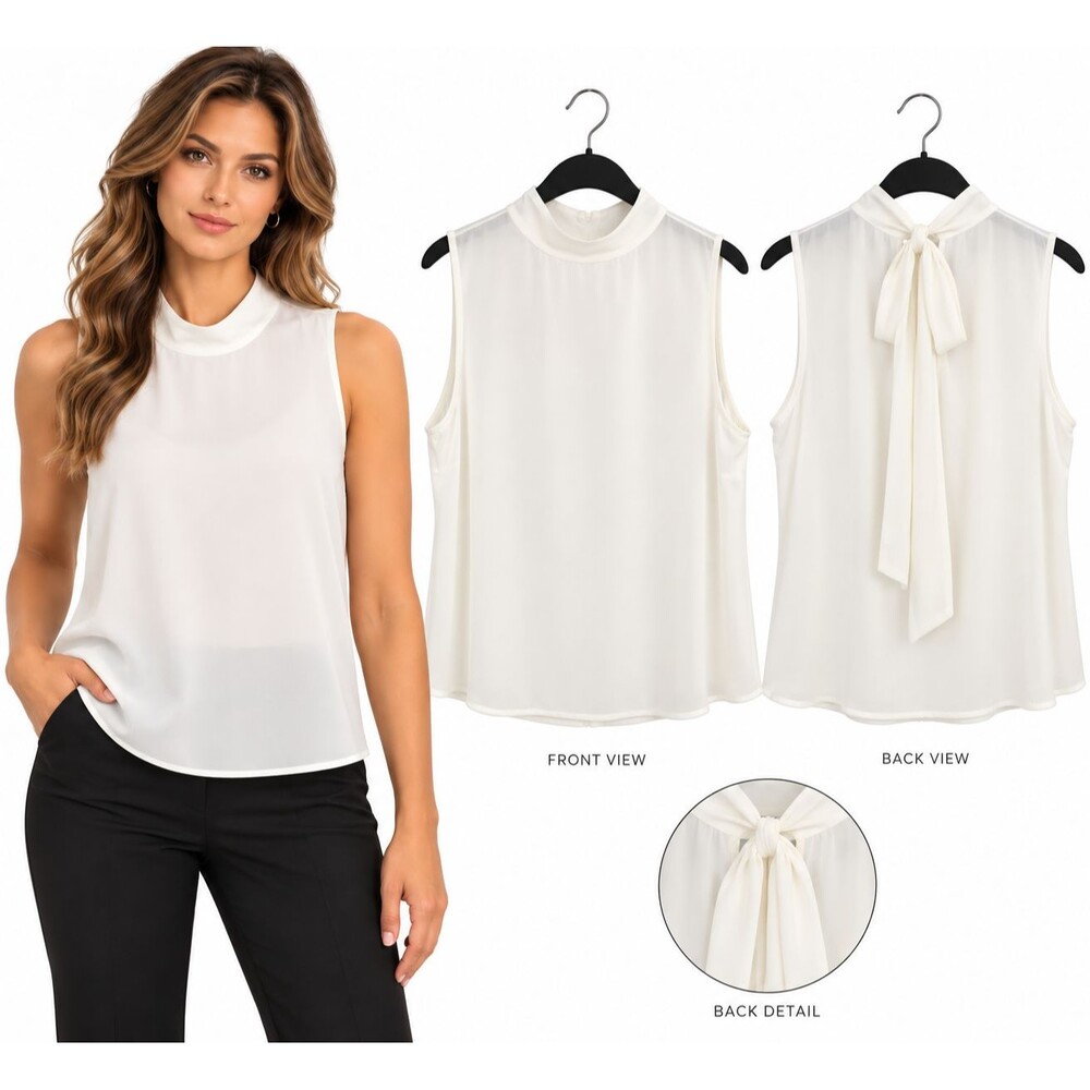 New Eva Mendes for New York & Company Tie Back Blouse Size Large Ivory